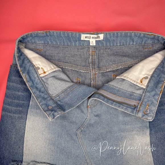 Wild Honey Two Tone Step Hem Denim Mini Skirt - Picture 5 of 9